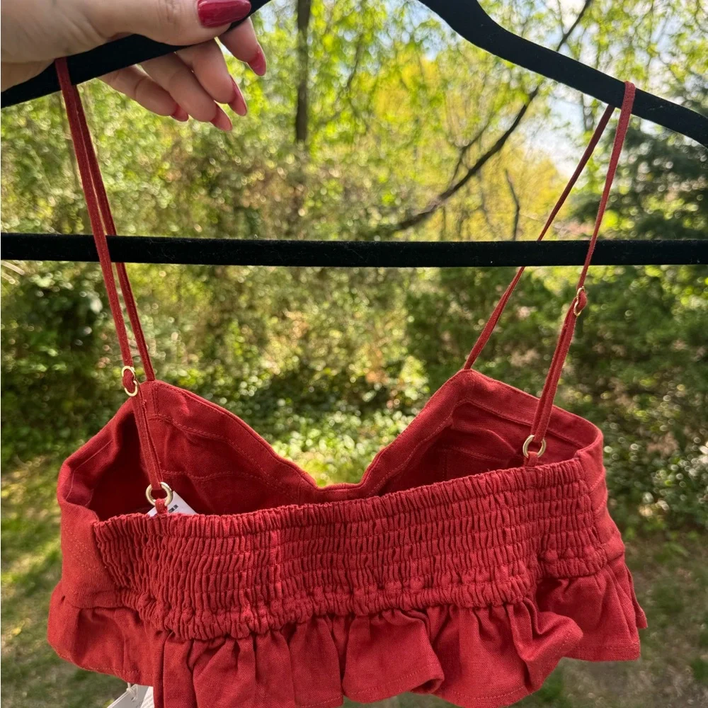 Red Ruffled Crop Top - Picture 3 of 5